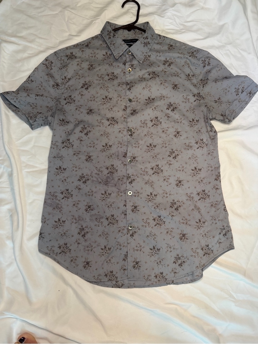 John Varvatos Short-Sleeve Floral Button-Down Shirt in Light Gray